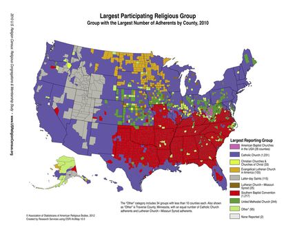 These maps show the most common religions, Christian and non-Christian, in your state