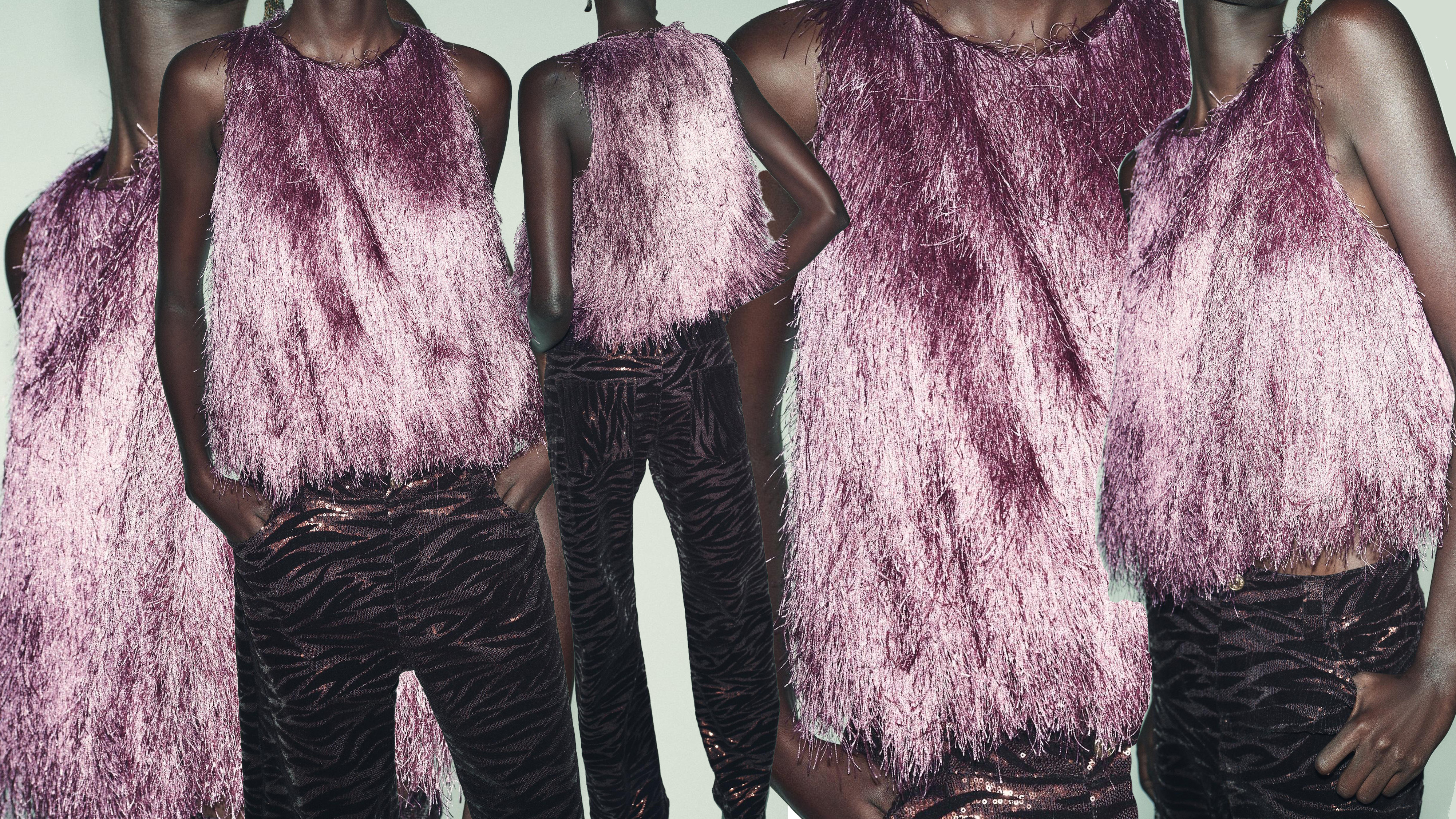 A collage showing Zara's pink fringe top, one of 2026's top fashion trends.