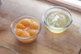 Separated eggs, egg whites, egg yolks