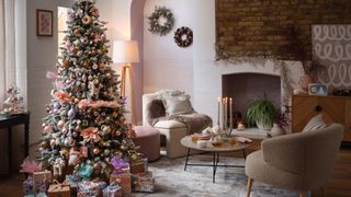 christmas tree decorating idea with faux flowers