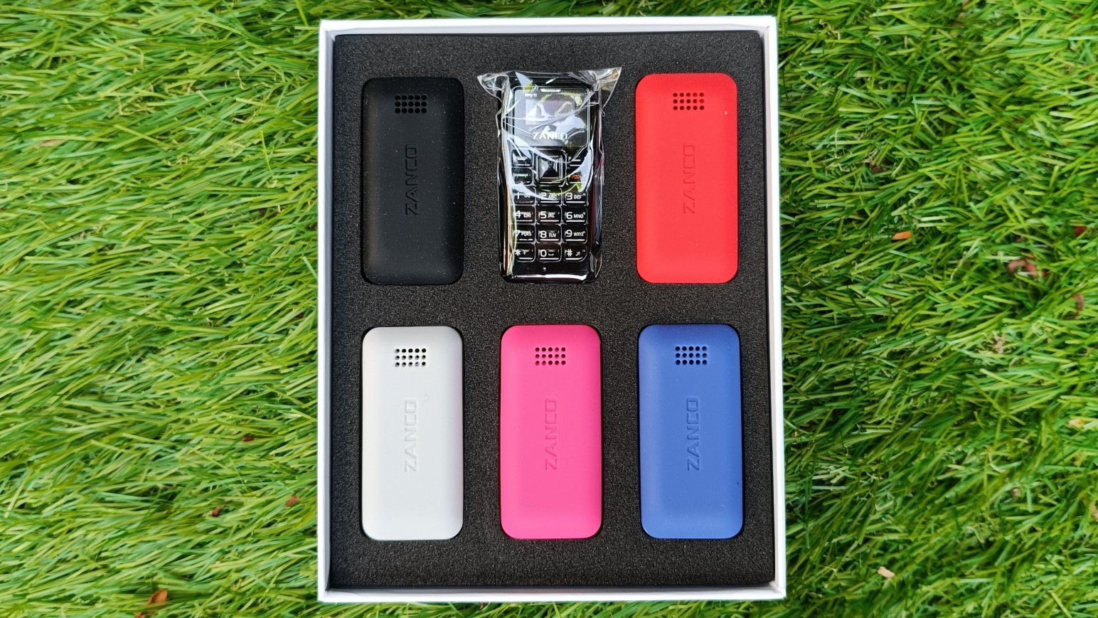 Zanco Tiny T1 in box with five different coloured skins