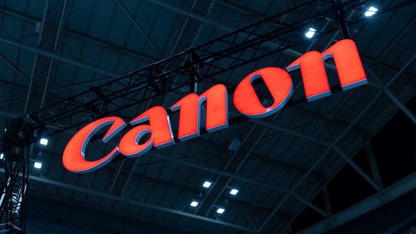 Canon logo and branding pictured at CP+ 2024 in Pacifico Yokohama.