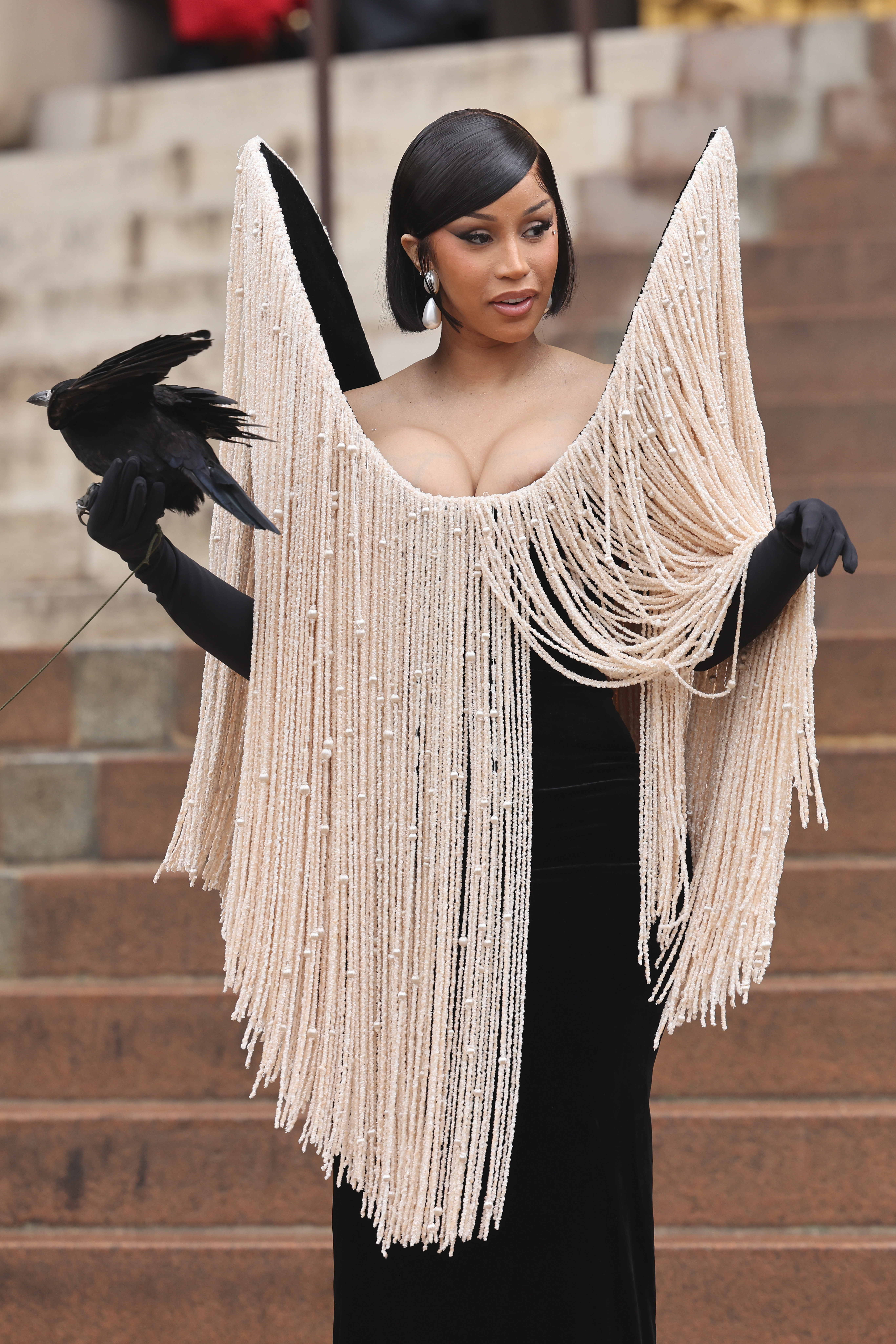 Cardi B attends Schiaparelli at Petit Palais during the Haute Couture Fall/Winter 2025/2026 as part of Paris Fashion Week on July 07, 2025 in Paris, France.