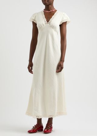 RIXO, Clarice Lace-Trimmed Woven Midi Dress
