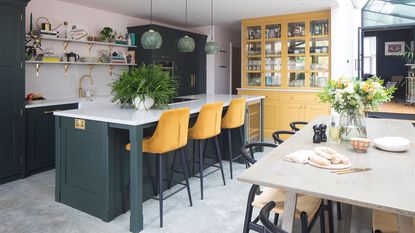 green and yellow kitchen extension