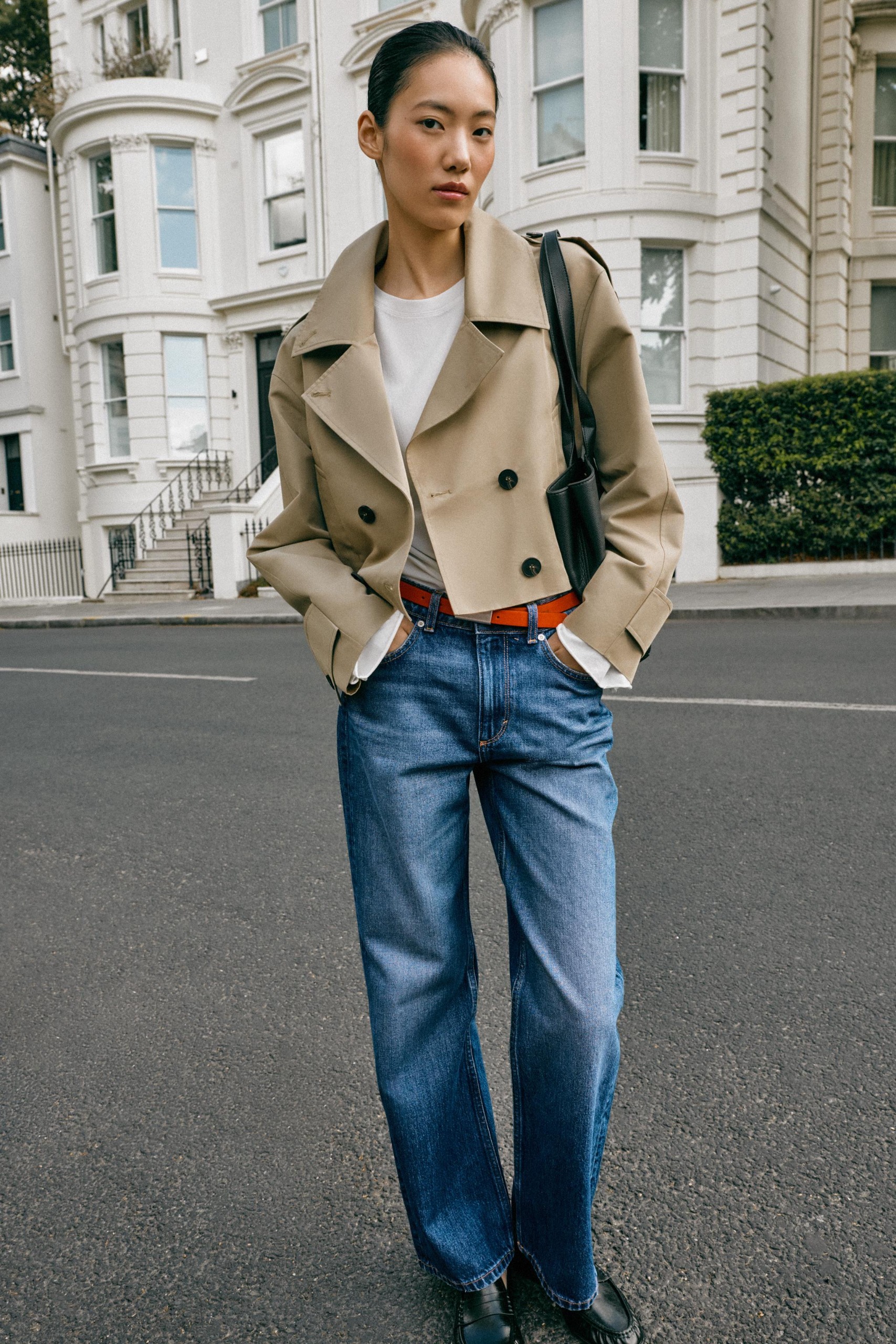 Short Double-Breasted Trench Jacket - Taupe Brown - Xs