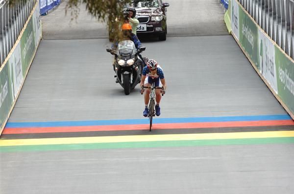 King of kings: Ben King (USA) had a crack at repeating his USPro victory in the U23 men&rsquo;s road race by going straight from the gun solo.