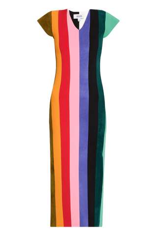 Christopher John Rogers Striped Knit Cap-Sleeve Maxi Dress