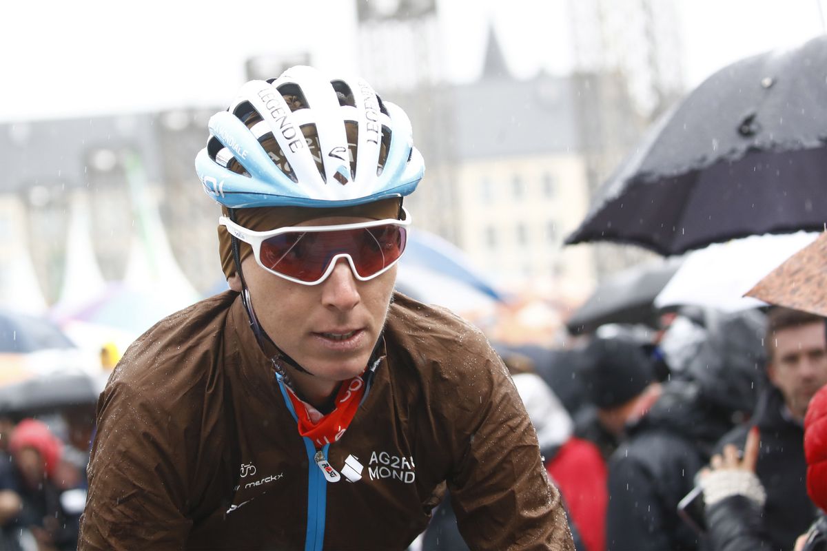 Romain Bardet heads to the start