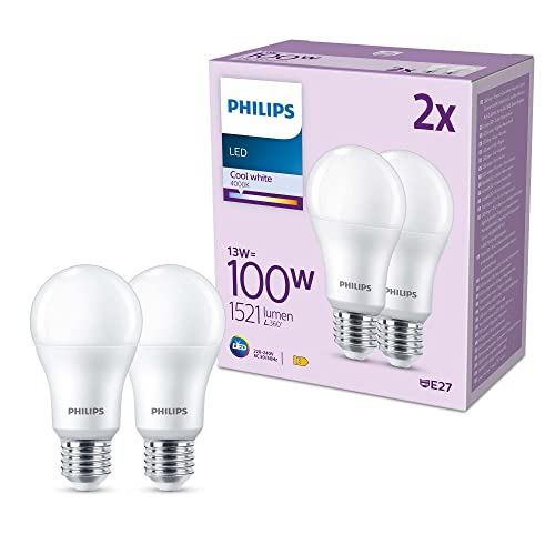 Philips Led Frosted A67 Light Bulb 2 Pack [cool White 4000k - E27 Edison Screw] 100w, Non Dimmable. for Home Lighting, Led 100w A67 E27 Cw Fr Nd 2pf/6 Am, Value Range