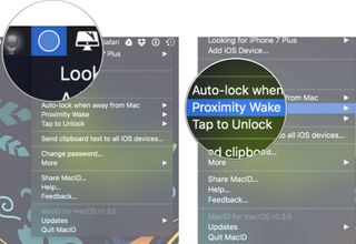 How to set up proximity wake: Click on Mac ID in the Menu bar, then click proximity wake