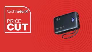 Iniu Pocket Power power bank with attached USB-C cord on a red TechRadar Price Cut banner