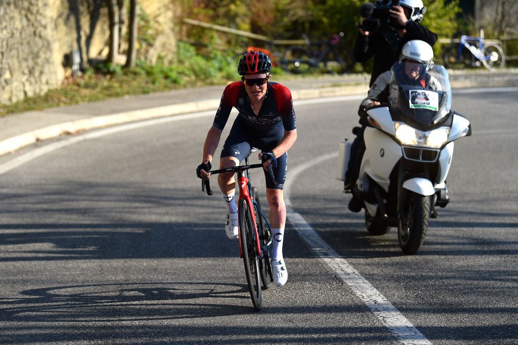 SAN MARINO ITALY MARCH 24 Ben Tulett of United Kingdom and Team INEOS Grenadiers attacks in the final climb during the 36th Settimana Internazionale Coppi e Bartali 2022 Stage 3 a 1471km stage from San Marino to San Marino 648m CoppieBartali on March 24 2022 in San Marino Italy Photo by Dario BelingheriGetty Images
