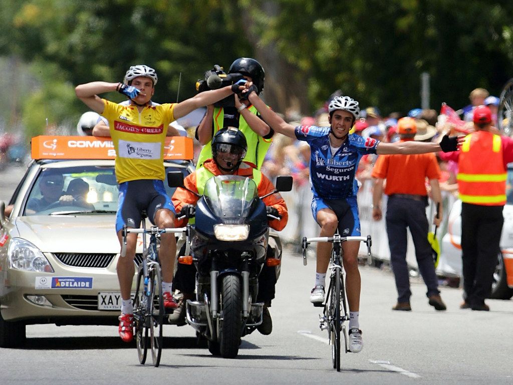 LL Sanchez and Alberto Contador cross the line together back in 2005