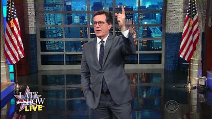 Stephen Colbert shows Hillary Clinton how to break a glass ceiling