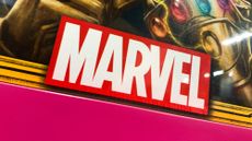 A Marvel logo seen in a store display in 2021. 