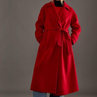 Red longline coat from Anthropologie