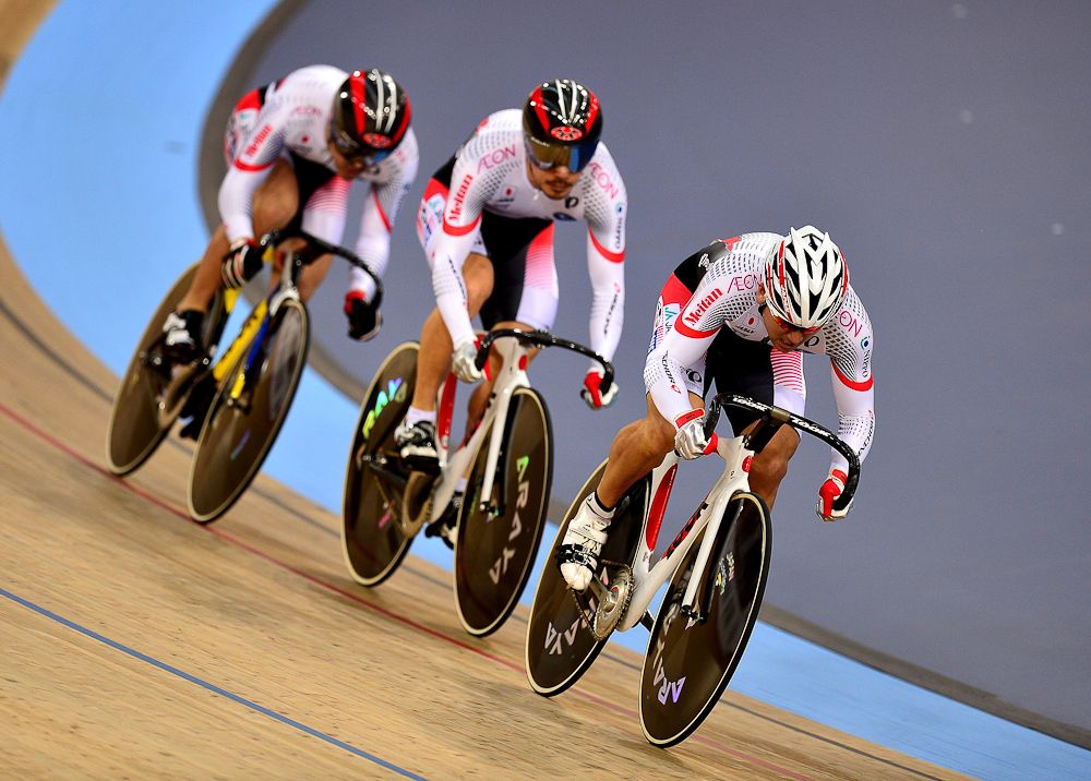 he Venezuela team compete in the Men's Team Sprint Qualification round during the UCI Track Cycling World Championships