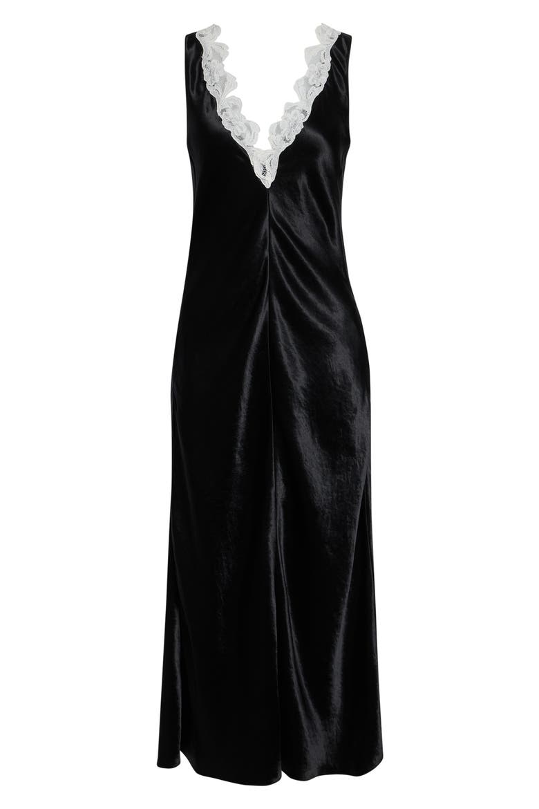 Lace V-Neck Satin Maxi Dress