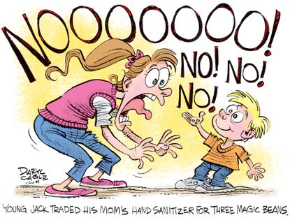 Editorial Cartoon U.S. Jack and the Beanstalk hand sanitizer