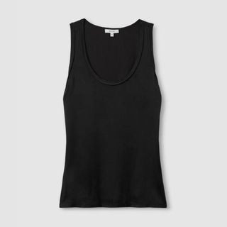 A cutout of a black Reiss vest against a light grey background