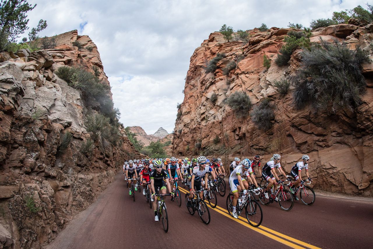 Red rocks and deep canyons were all through the start of todays stage