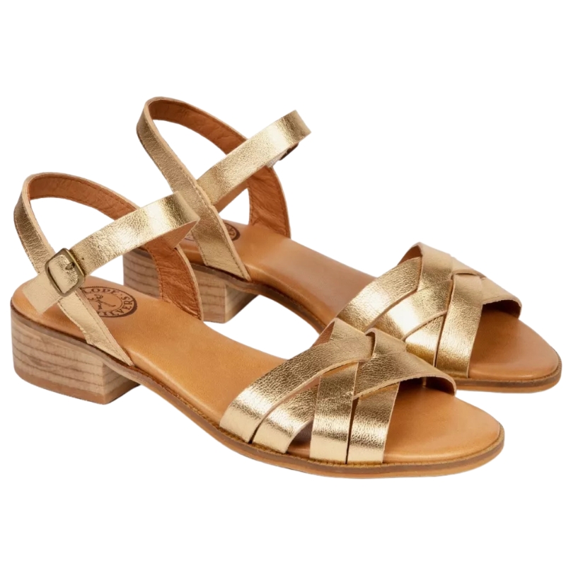 Penelope Chilvers, Heeled Shepherdess Leather Sandal - Gold
