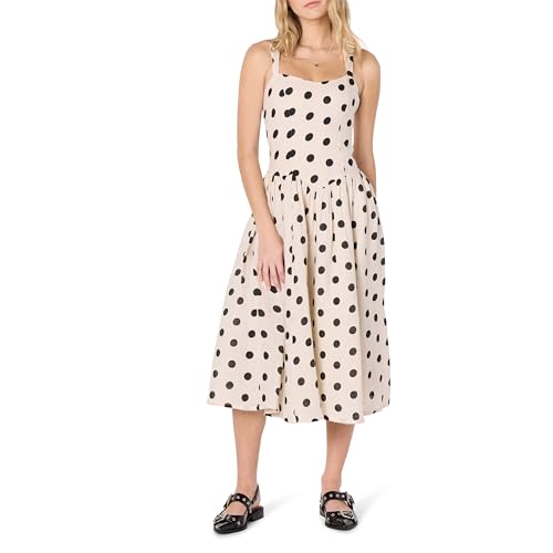The Drop Women’s Balu Feminine Shaped Waist Midi Dress, Whisper White/black Polka Dot, L