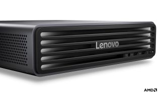 The Lenovo ThinkCentre X Ultra pictured with its LED lighting on display