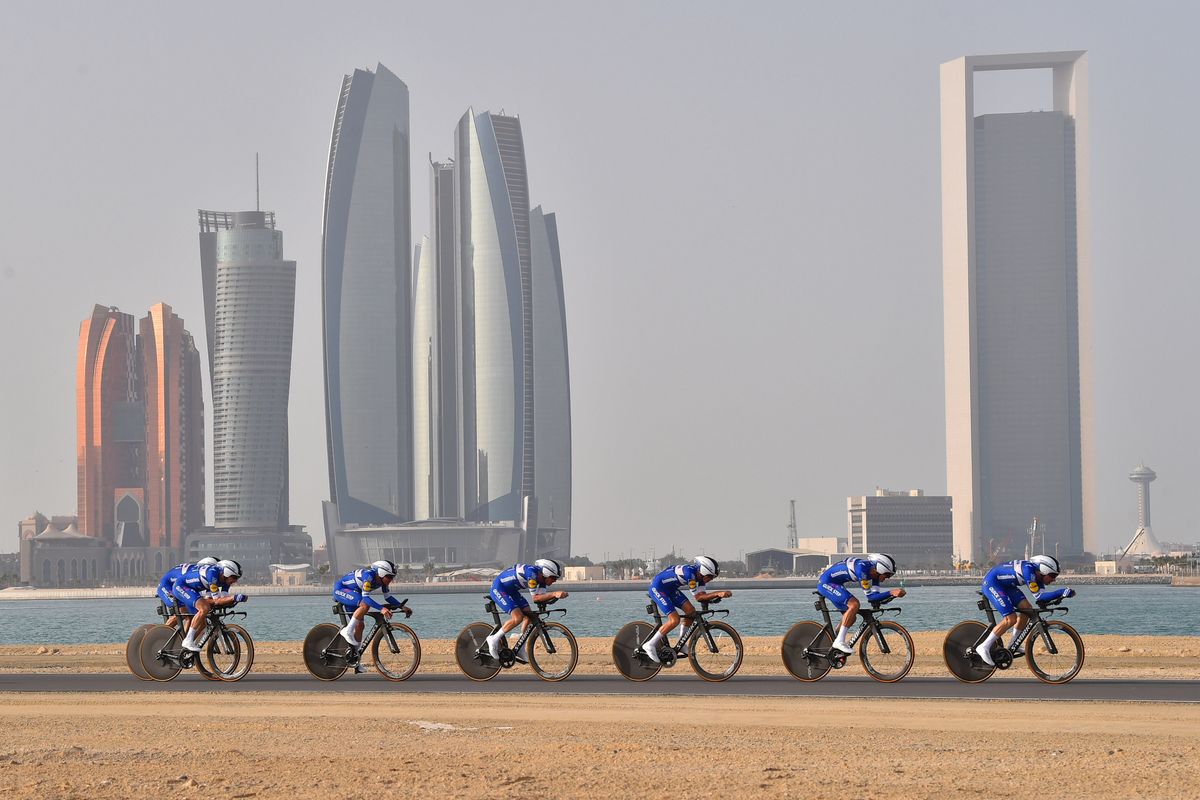 Deceuninck-QuickStep lined out in the desert