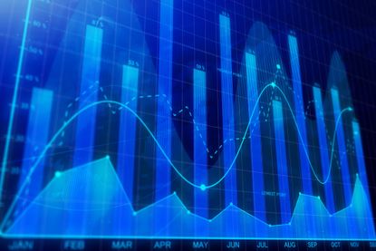 blue bar chart line graph