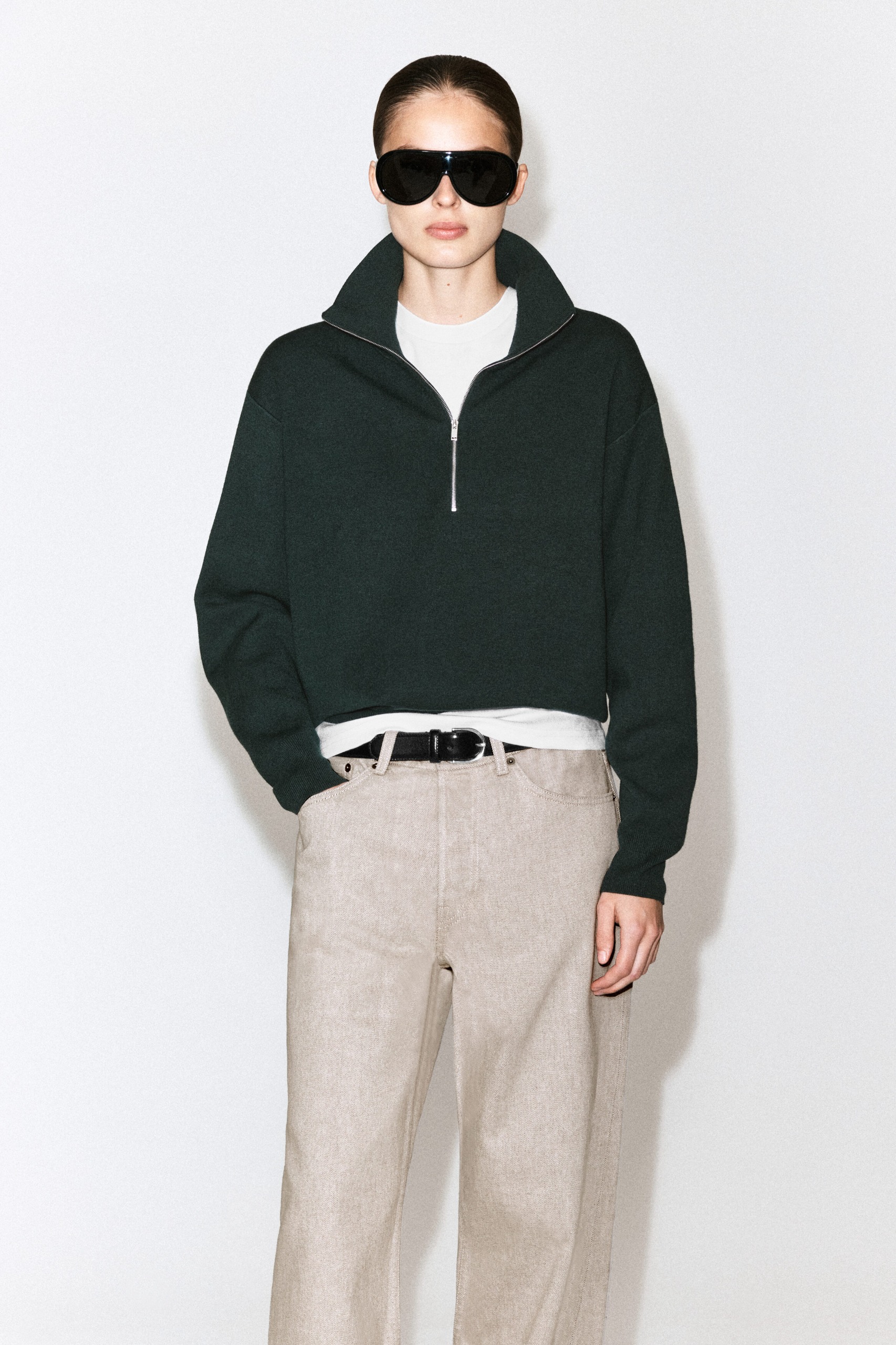 Funnel-Neck Half-Zip Knitted Jumper