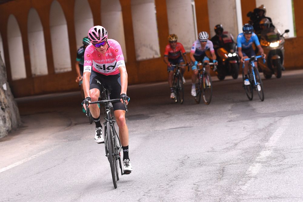 Chris Froome climbs alone during stage 20 at the Giro
