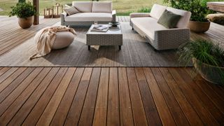 warm coloured deck with seating