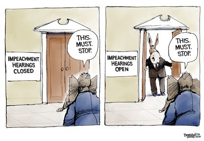 Political Cartoon U.S. Impeachment Hearings Closed