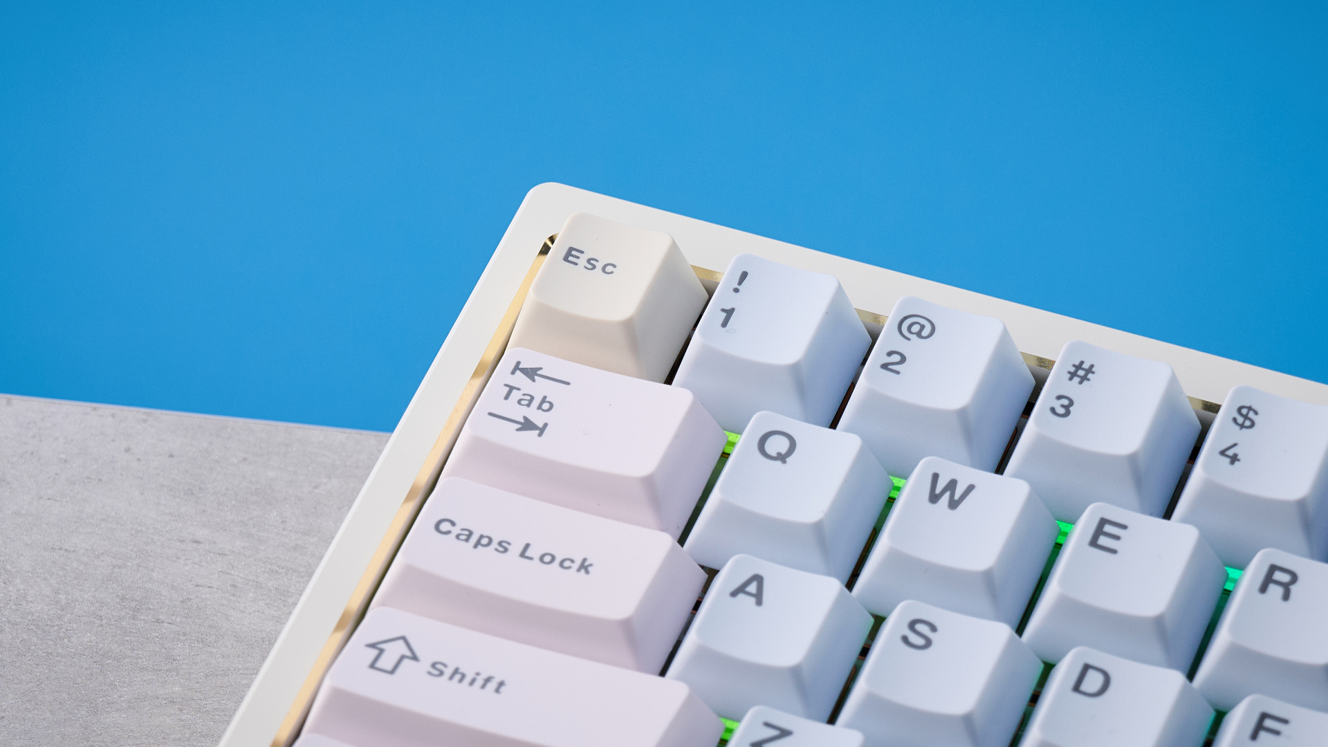 Wobkey Zen 65 mechanical keyboard photographed in front of a blue background