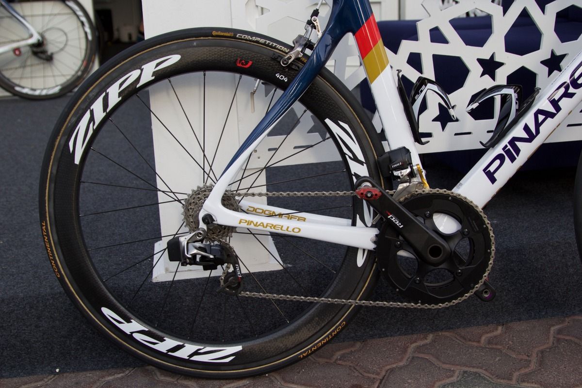 A colourful SRAM equipped rear end to the bike