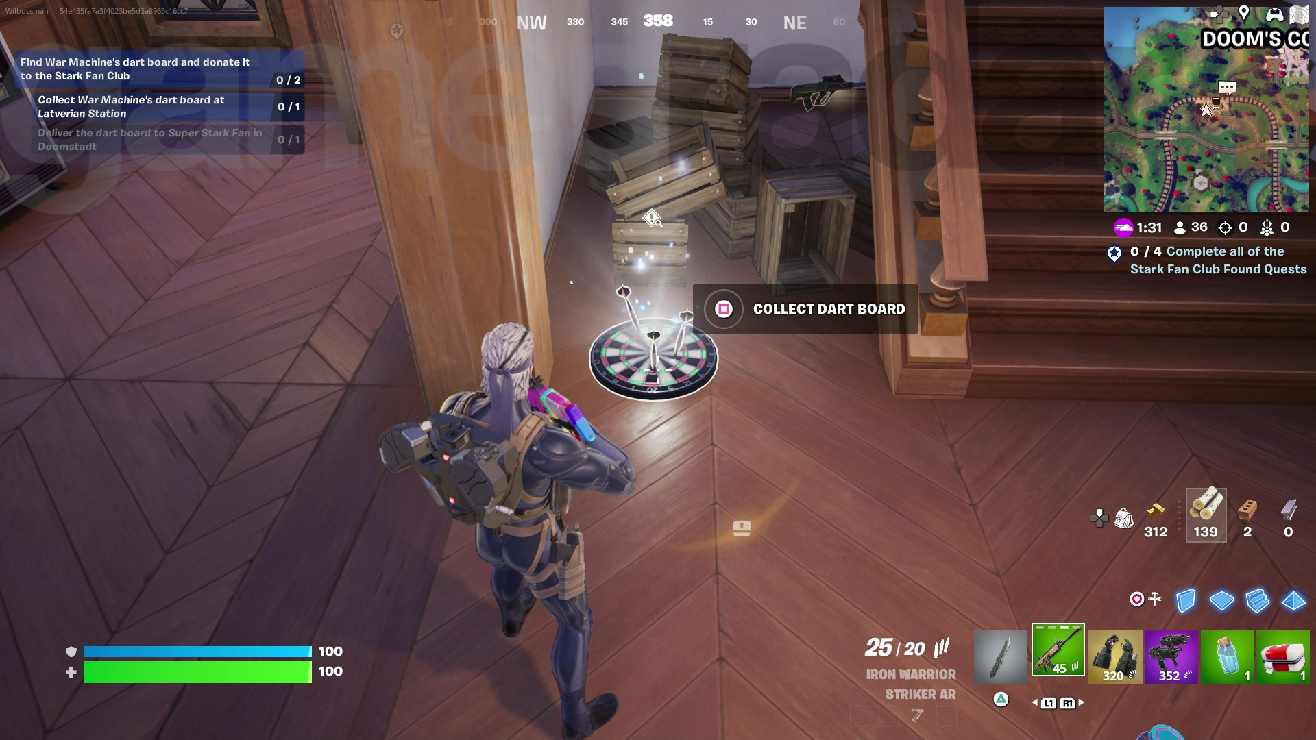 Fortnite Stark Fan Club menjalankan misi Papan Dart Mesin Perang