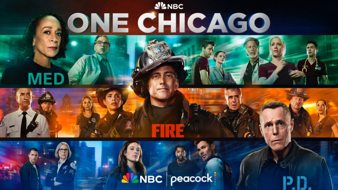 Logo for NBC&#039;s One Chicago 2025, including Chicago Med, Chicago Fire, and Chicago P.D.