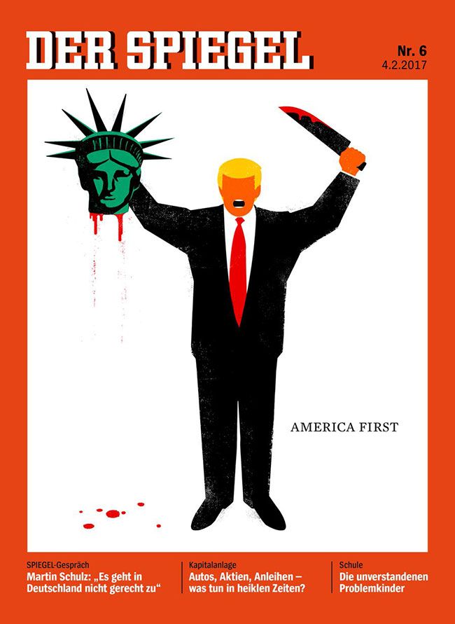 This Der Spiegel cover by Edel Rodriguez reacts to Trump's inauguration speech