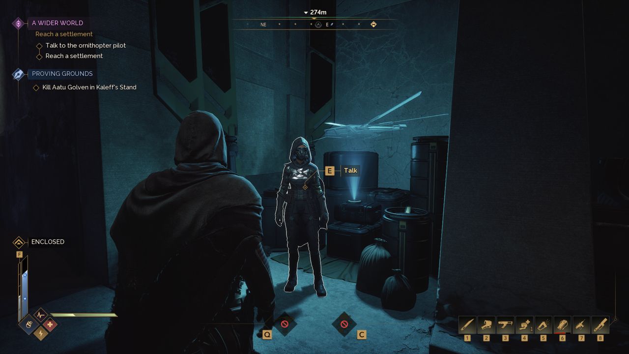Dune: Awakening fast travel - An ornithopter pilot in the corner of Griffin's Reach Tradepost.