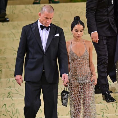 Channing Tatum and Zoe Kravitz leave the 2021 Met Gala Celebrating In America: A Lexicon Of Fashion at Metropolitan Museum of Art on September 13, 2021 in New York City