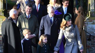 Prince William, Duke of Cambridge, Prince George, Princess Charlotte and Catherine, Duchess of Cambridge attend the Christmas Day Church service