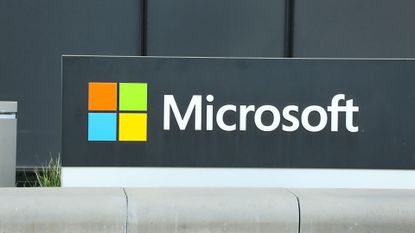 The logo of Microsoft on building in Munich.