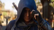 Assassin's Creed Shadows cinematic trailer shot showing Naoe in her hood
