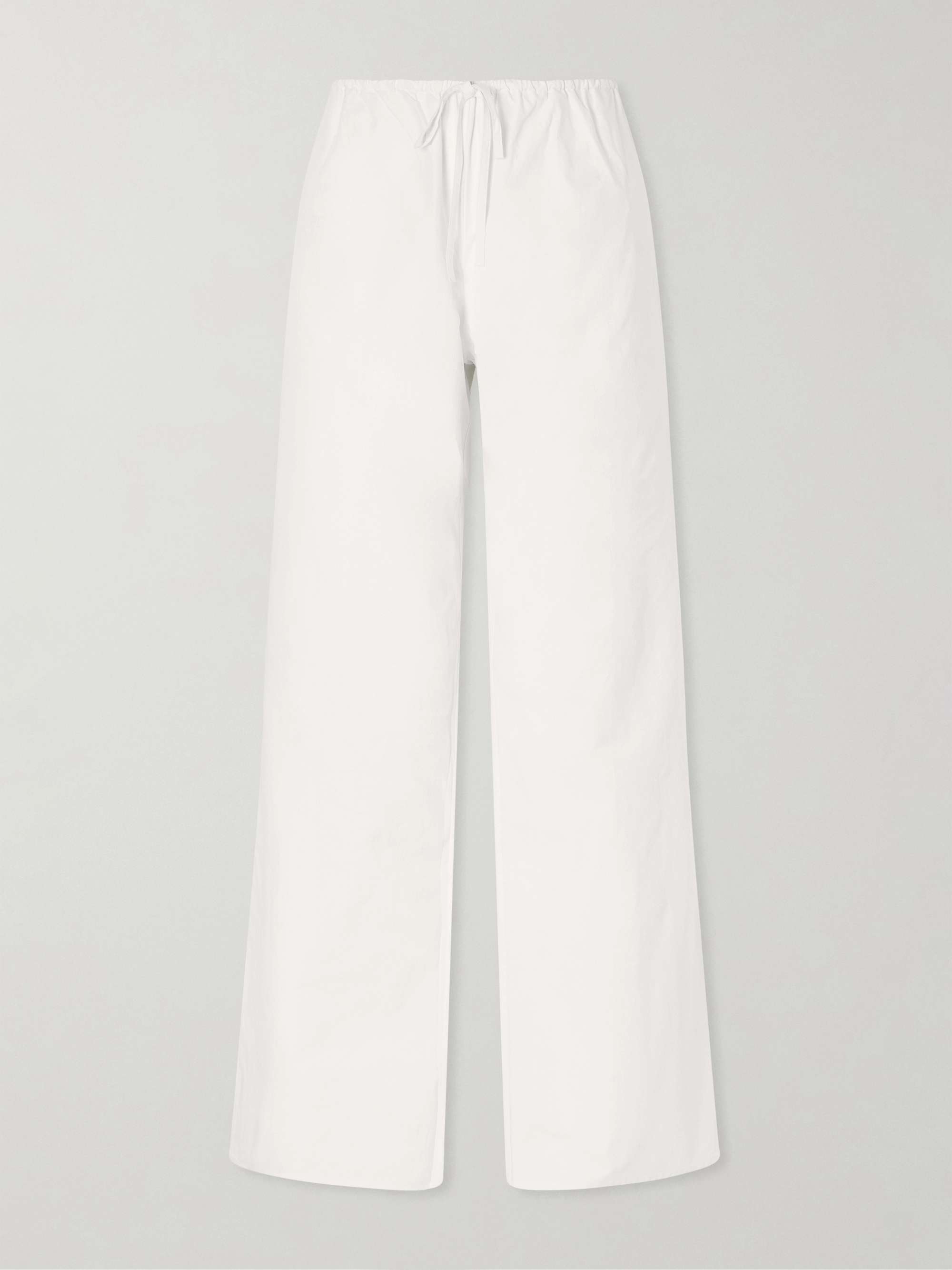 Drawcord Cotton Straight-Leg Pants