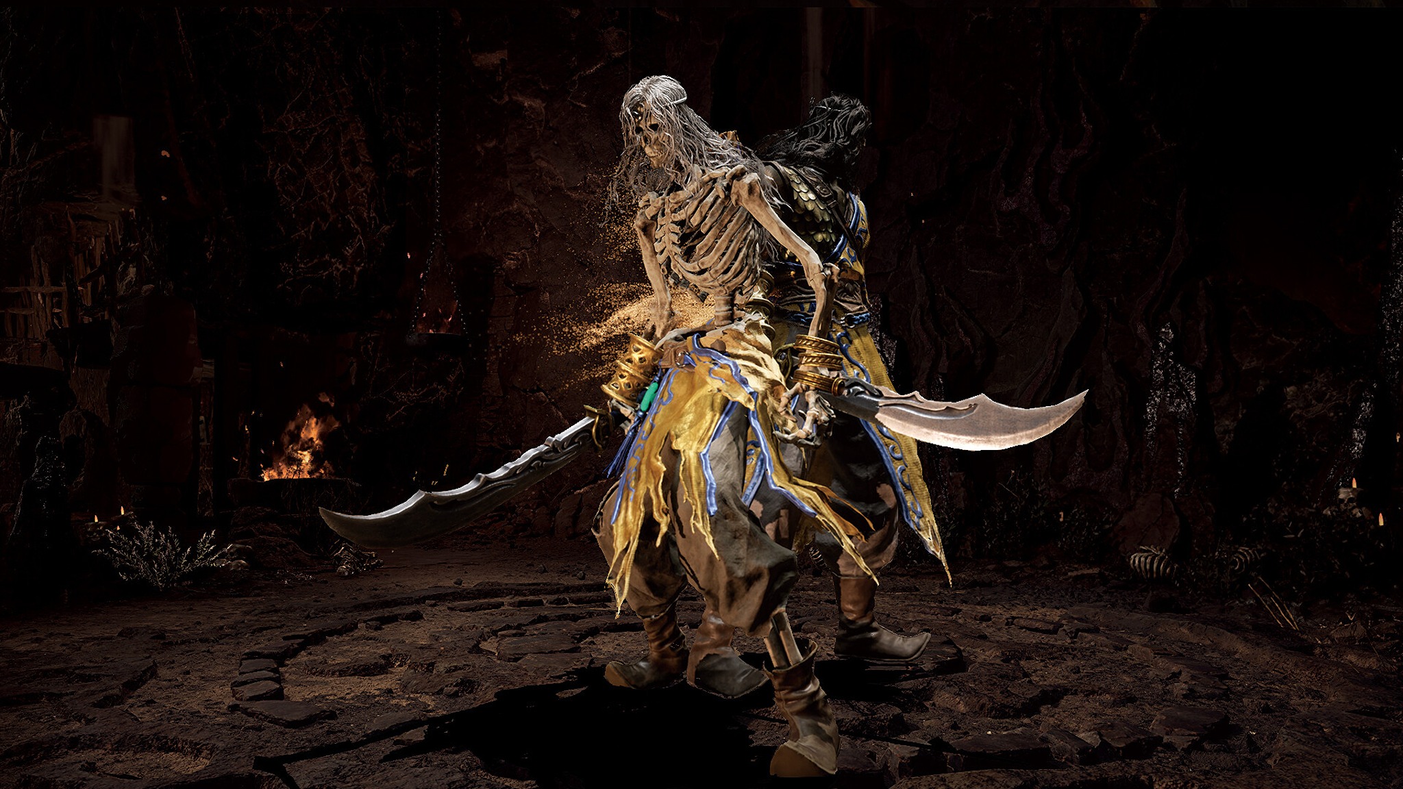 Promotional screenshot of The Cursed Sand's skeletal and human forms in Loulan: The Cursed Sand