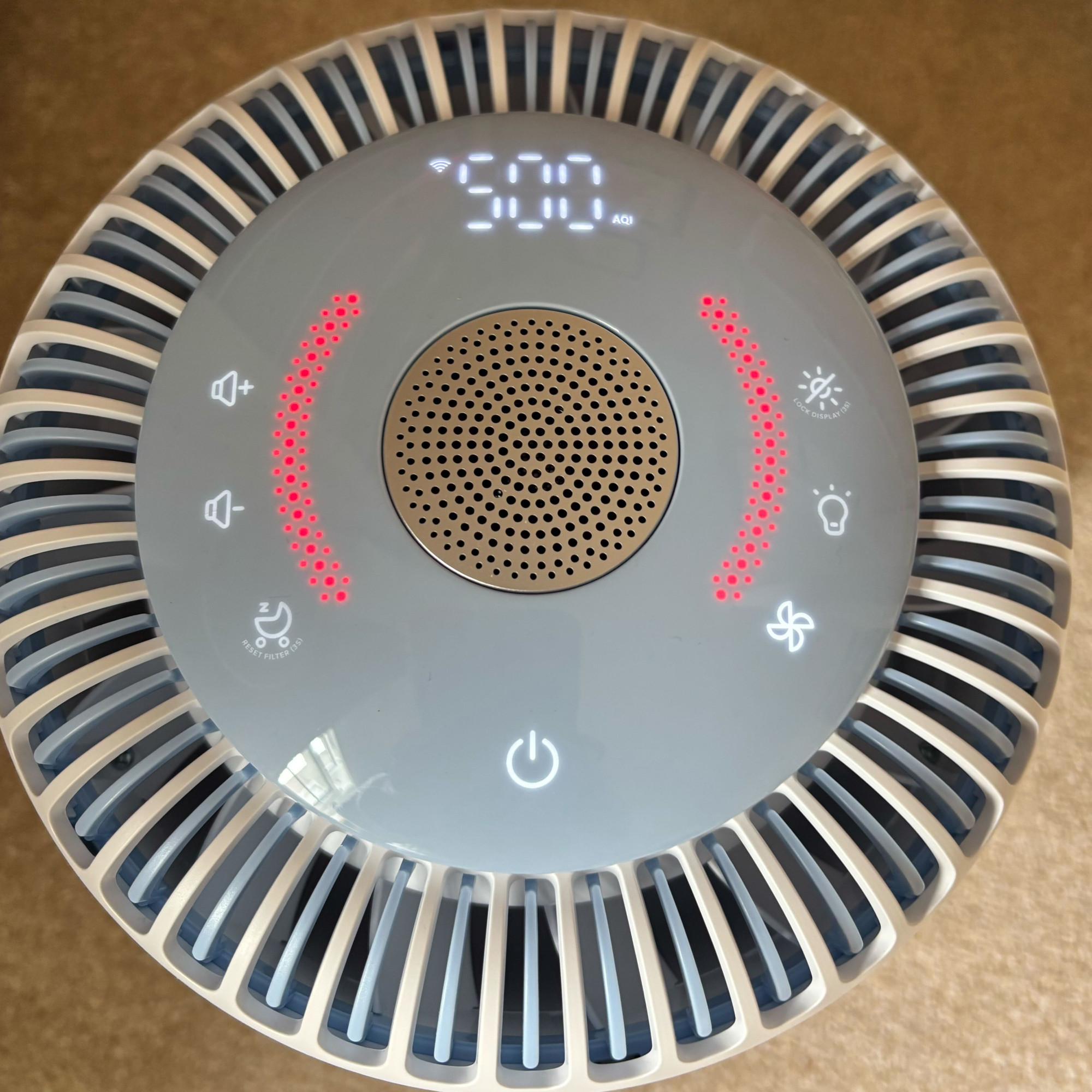 levoit sprout air purifier display reacting to deodorant