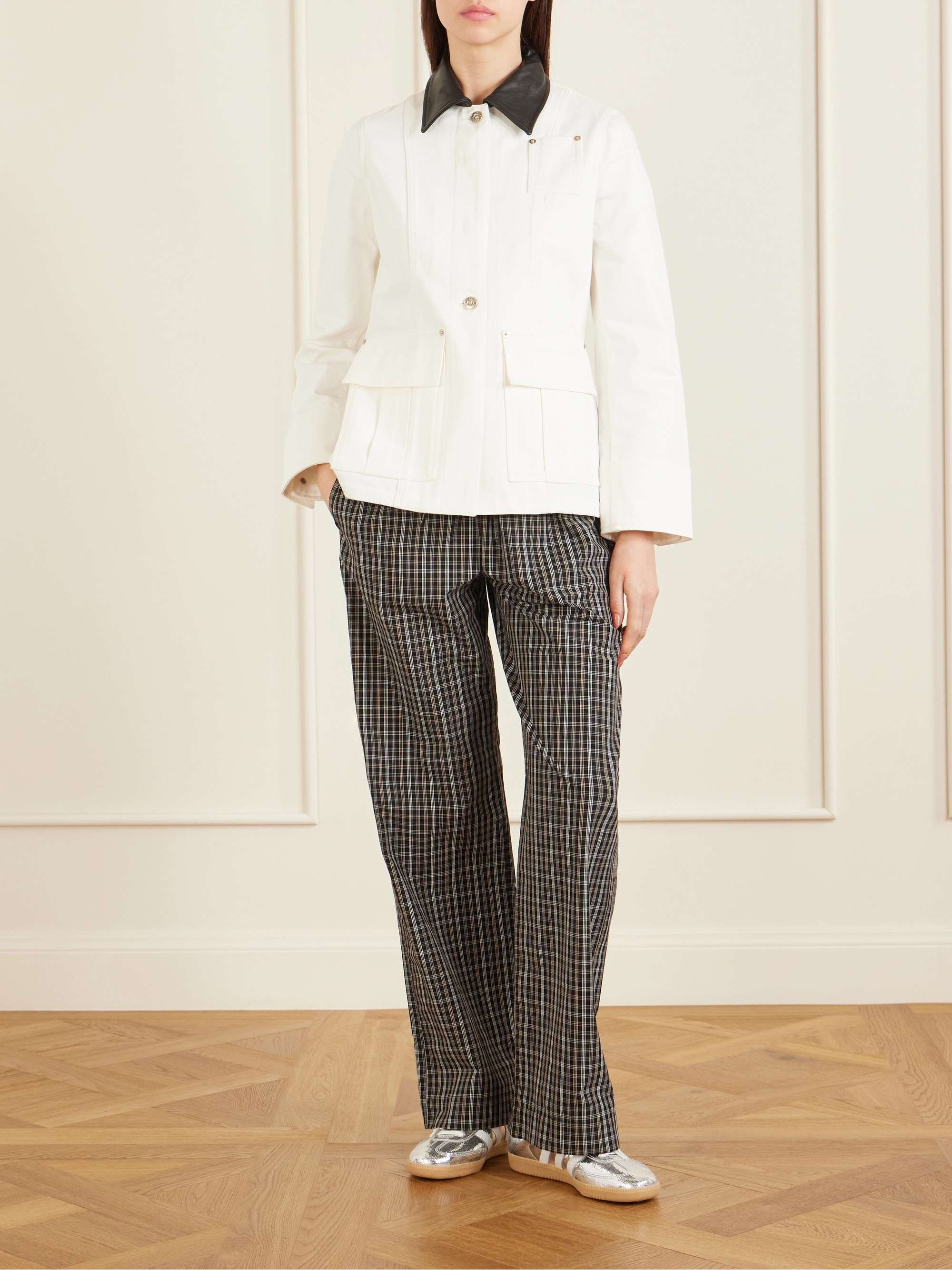 Wales Bonner, Echo leather-trimmed organic denim jacket