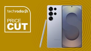 The Samsung Galaxy S25 Ultra against a yellow background. Text reads: Price Cut